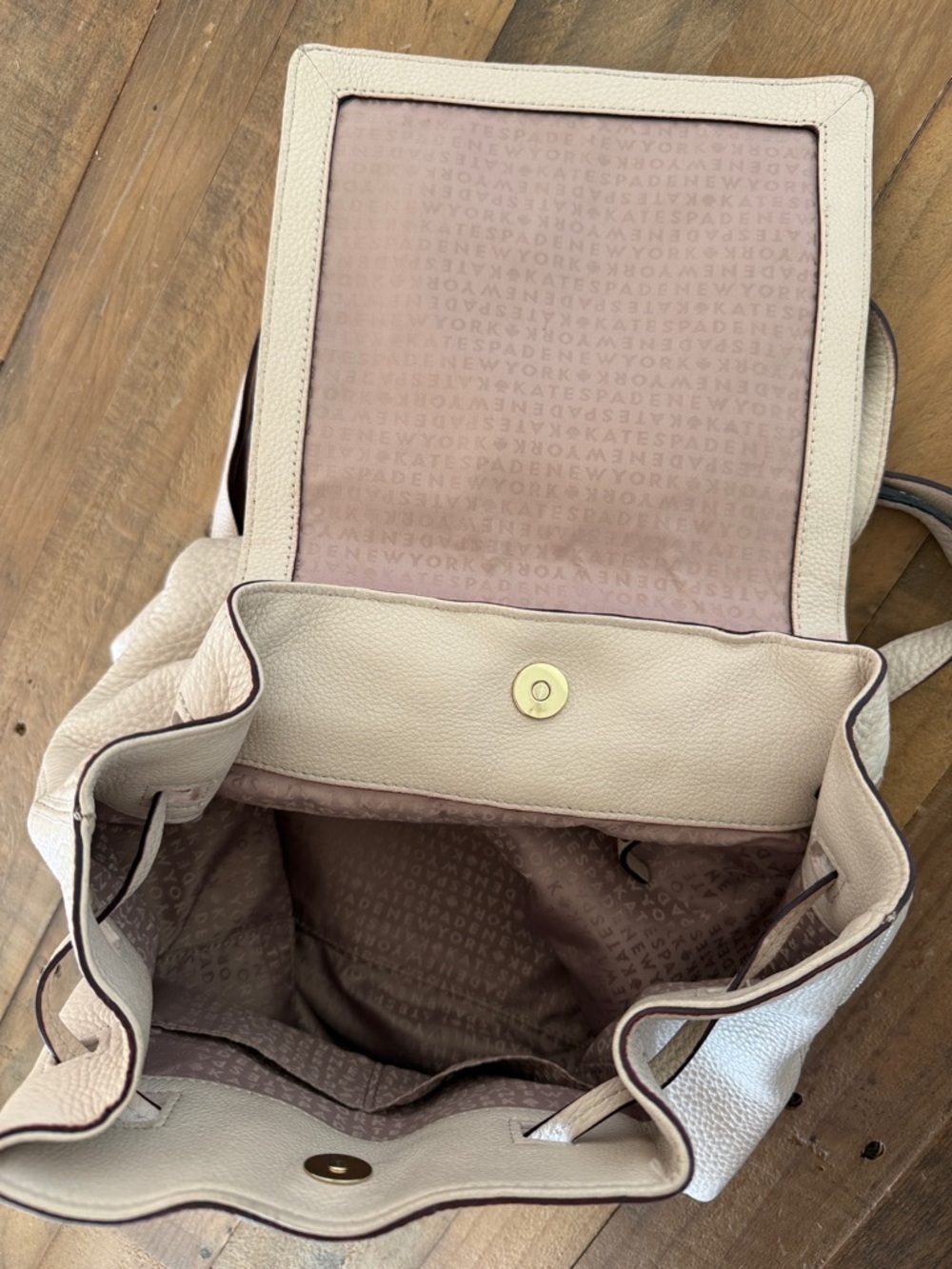 kate spade Pebble Leather Drawstring Backpack in Light Cream - Picture 5 of 8